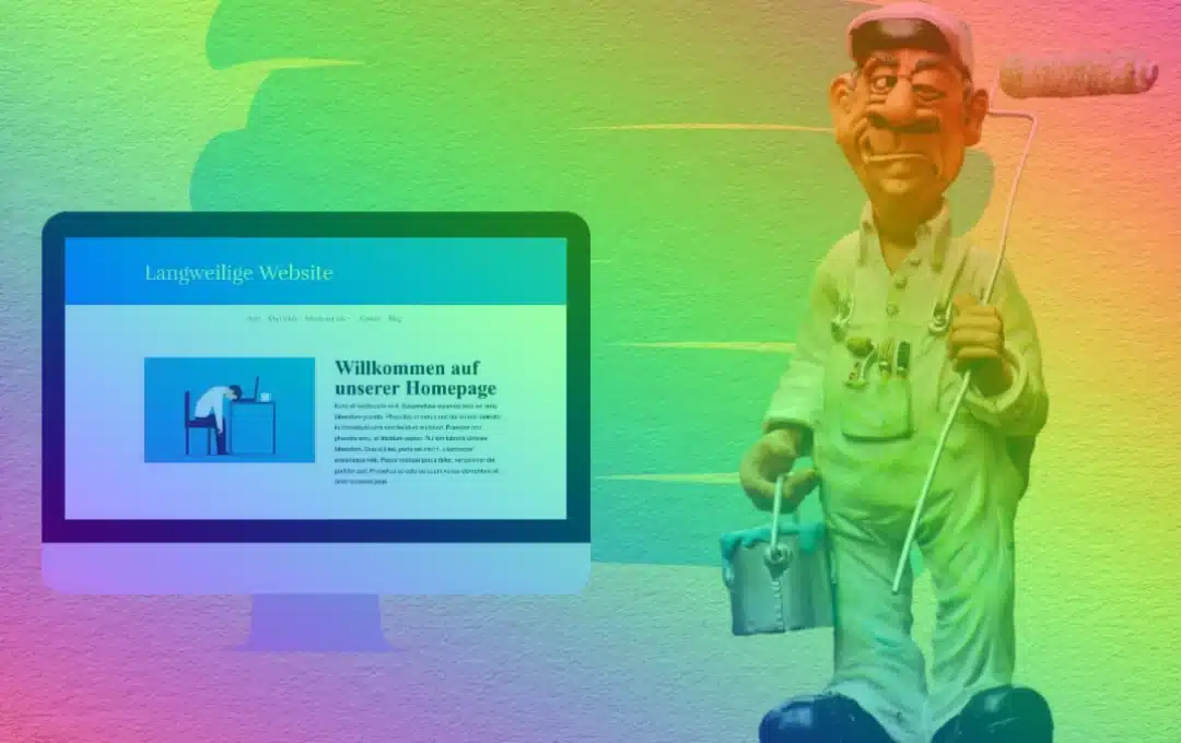 Ein Maler hält einen Pinsel auf einem Computerbildschirm, der mit dem Divi-Theme gestaltet wurde.